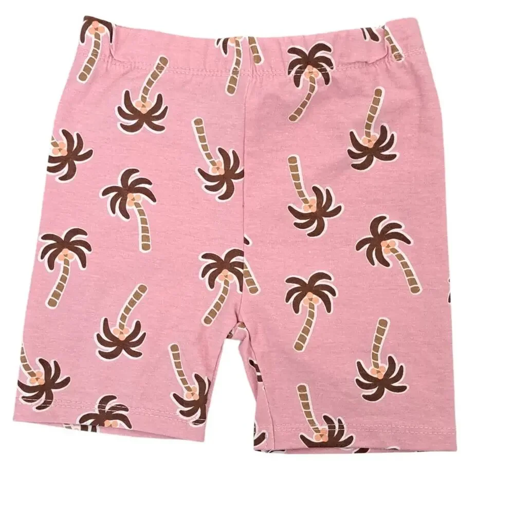 Girl's Pink White Vacay Palm Tree Graphic Fringed Top Shorts Set 2T NWOT